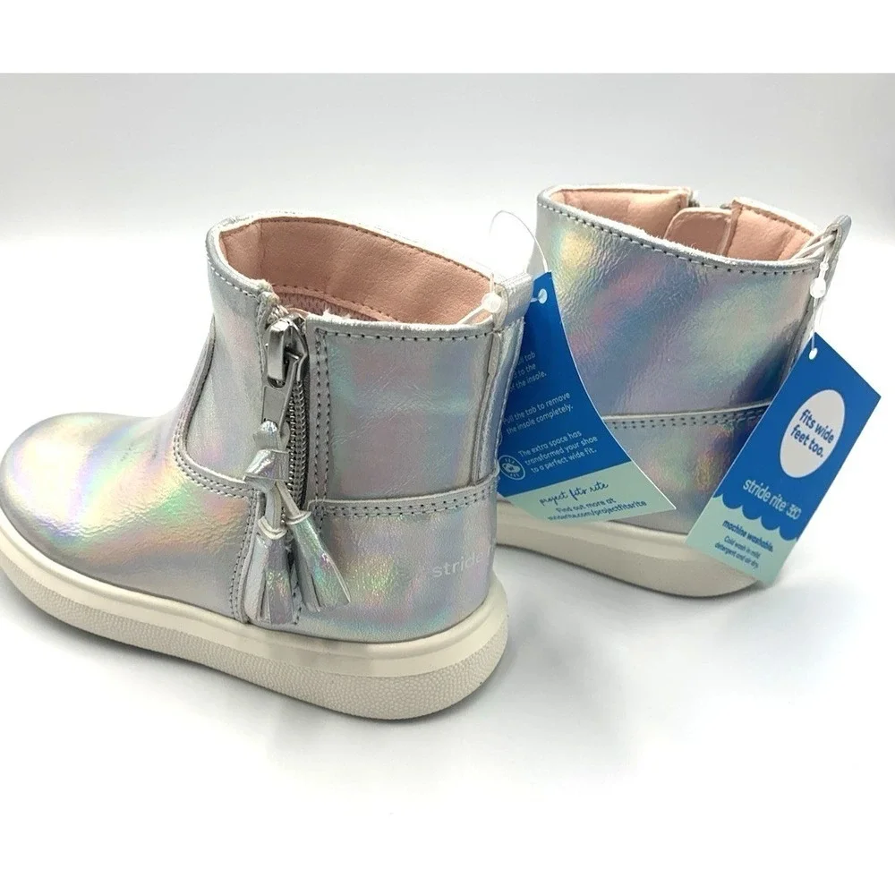 Stride Rite Melody Boots Kids Silver Iridescent KG009201 Size‎ 7M